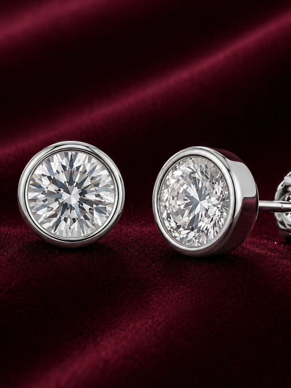 1 cts Round Bezel Setting Earring