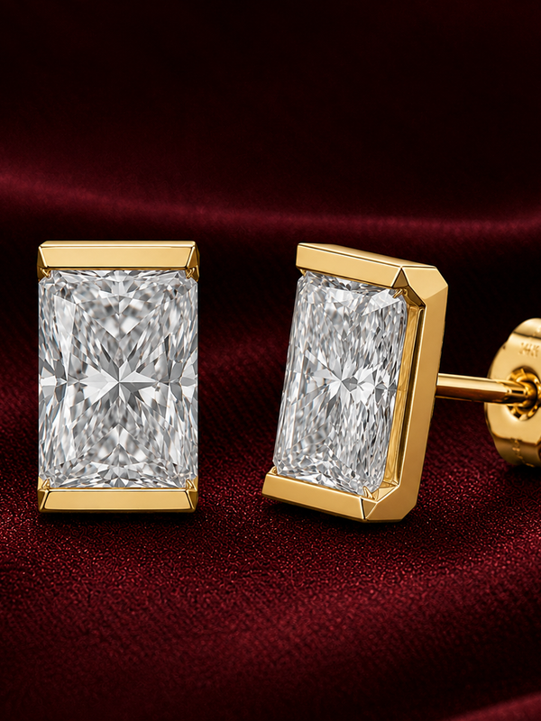 3.22 cts Radiant Semi Bezel Setting Earring