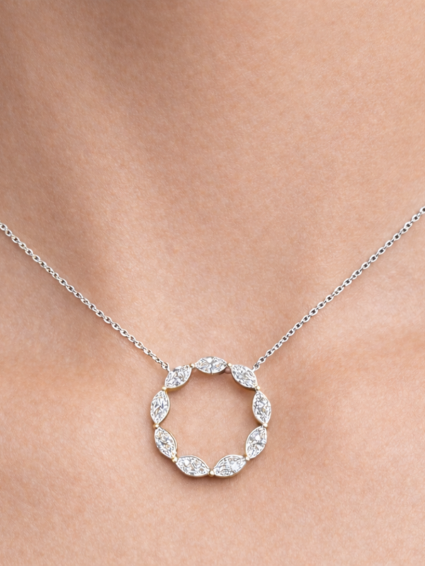 Marquise Halo Pendant - White Gold