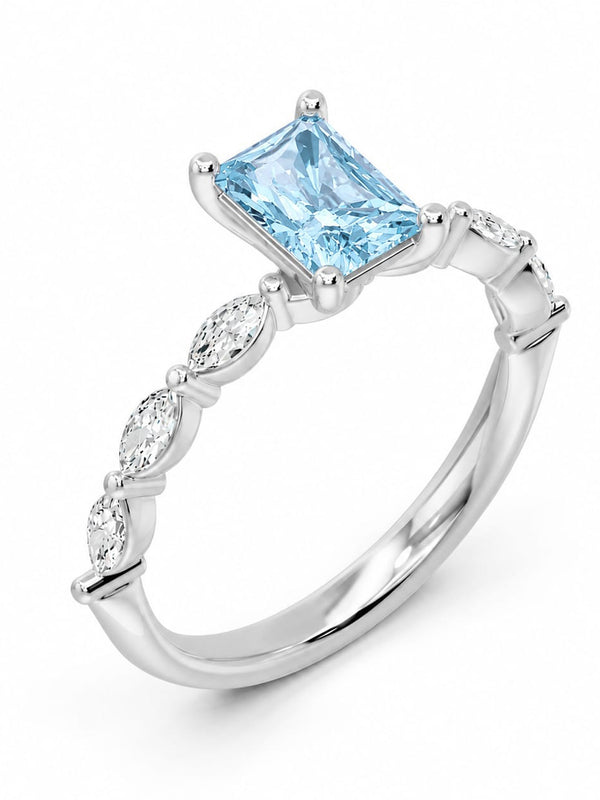 Blue Emerald and Marquise Pavé Ring - 1.38 cts