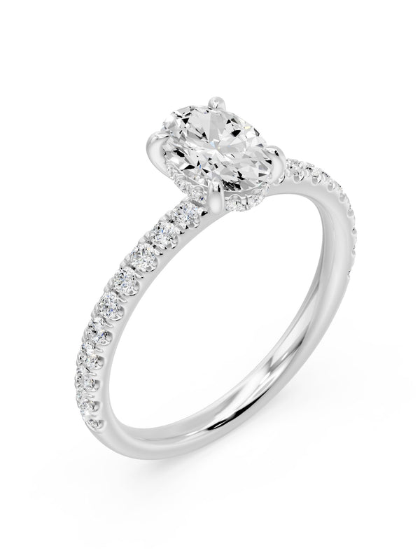 Oval with Hidden Halo and Half Pavé Ring - 1.44 cts