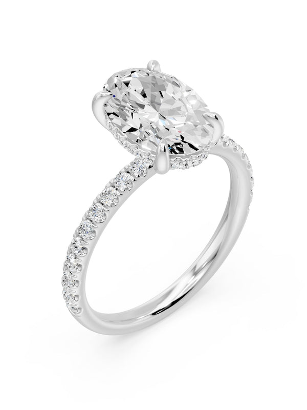 Oval with Hidden Halo and Half Pavé Ring - 3.52 cts
