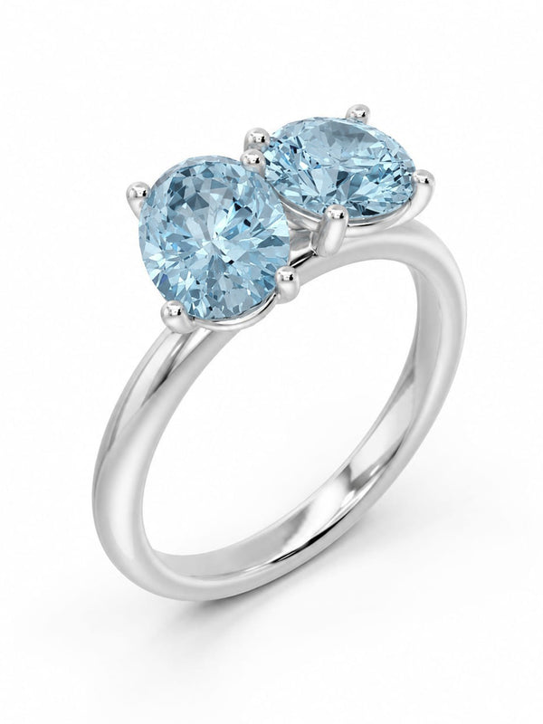 Blue Round and Oval Solitire Ring - 2.55 cts
