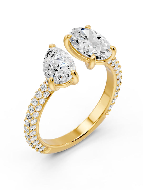 Pear and Oval Duo with Full Band Pavé Ring - 3.32 cts