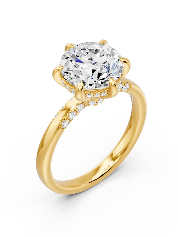 Round with Hidden Halo and Side Pavé Ring- 3.87 cts