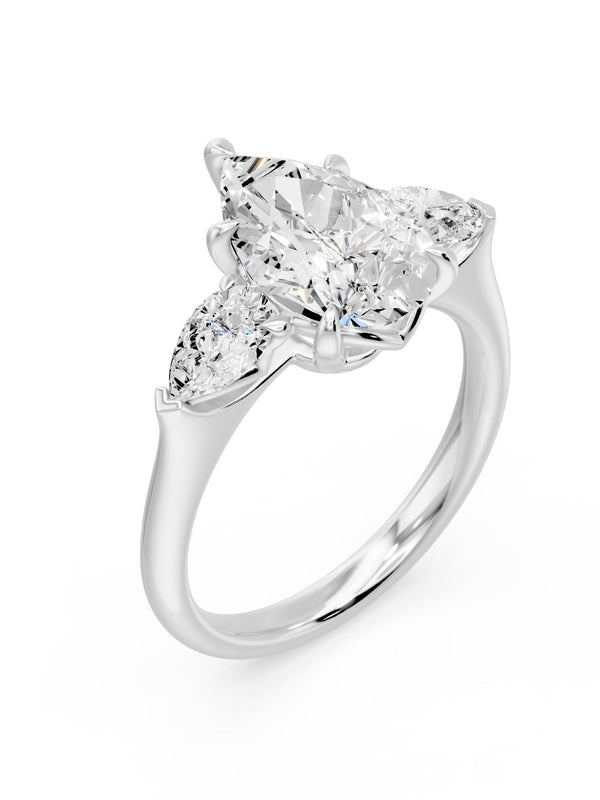 Pear Solitair and 2 Pear - 3 Stone Ring - 3.82 cts