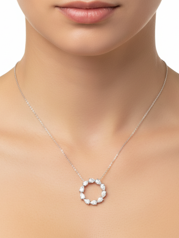 Pear Halo Pendant - White Gold