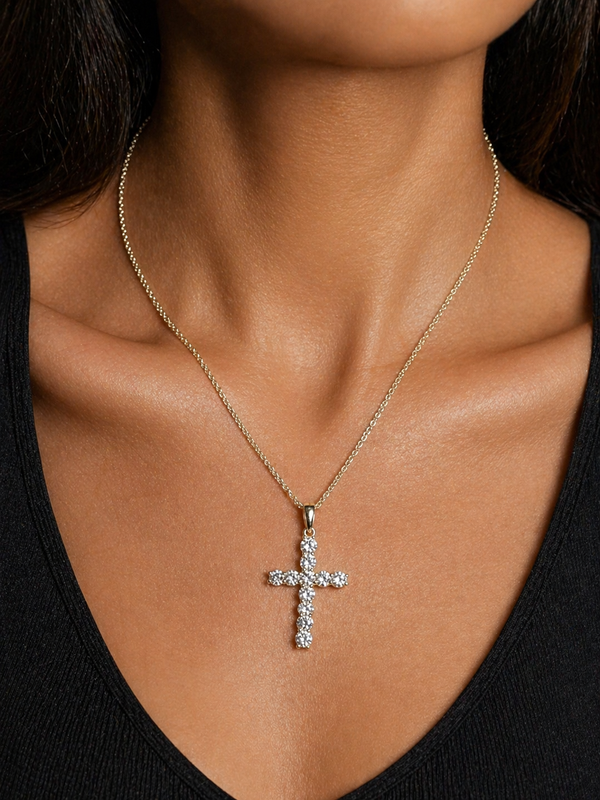 2.13 CTs Cross Pendant - 14k Yellow Gold
