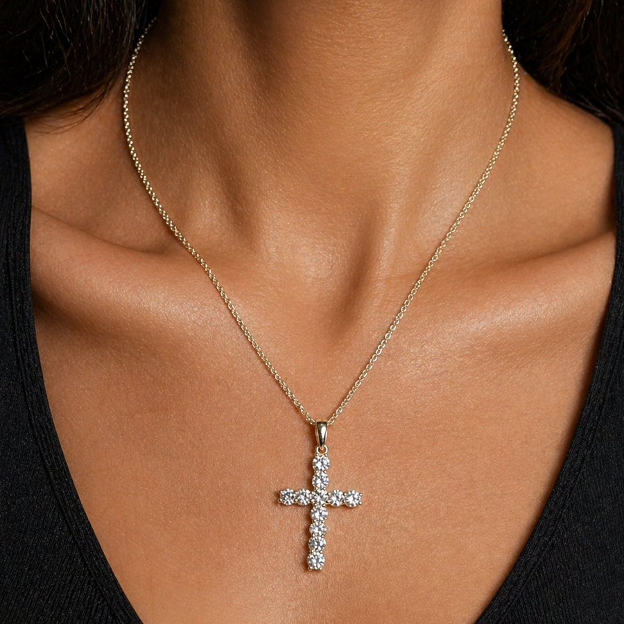 2.13 CTs Cross Pendant - 14k Yellow Gold