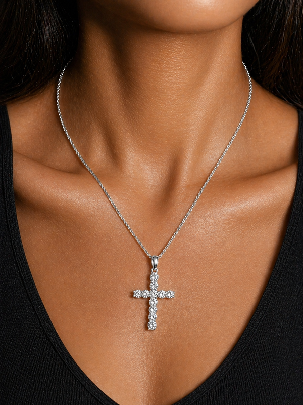 2.13 CTs Cross Pendant - 14k White Gold
