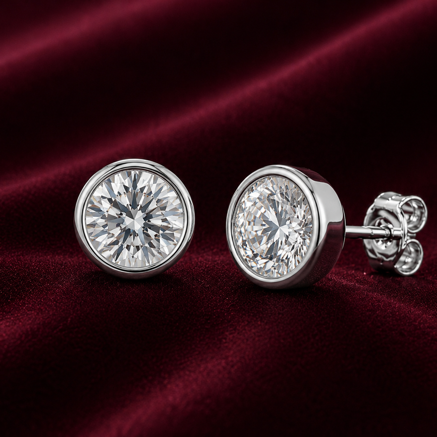 1 cts Round Bezel Setting Earring