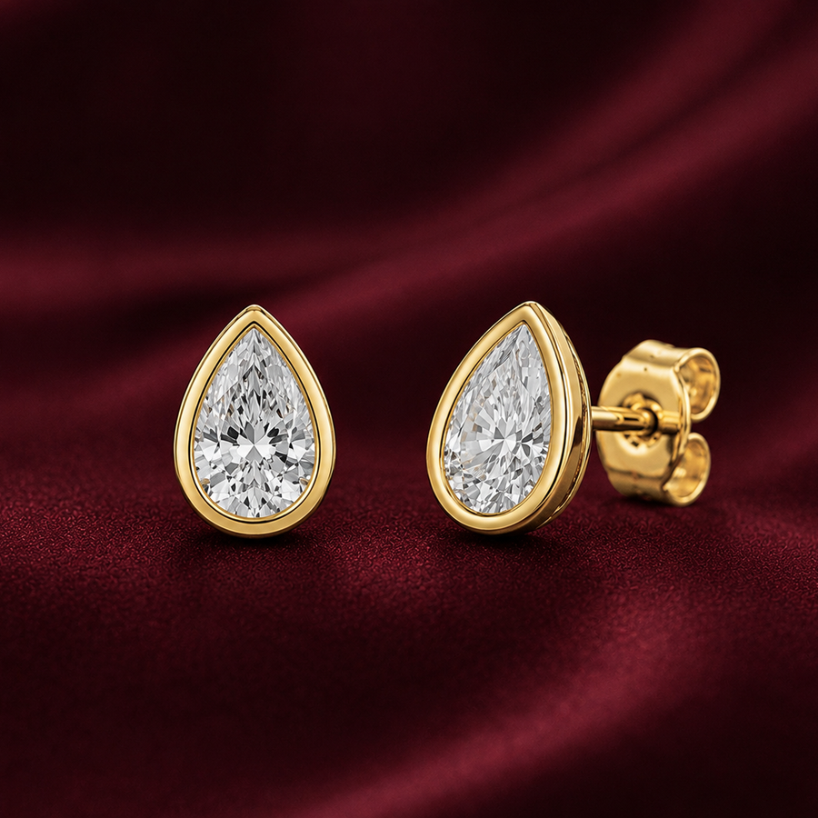 1 cts Pear Bezel Setting Earring
