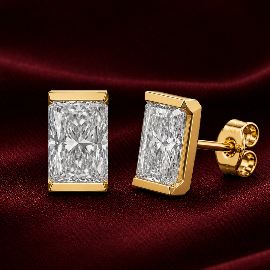 3.22 cts Radiant Semi Bezel Setting Earring