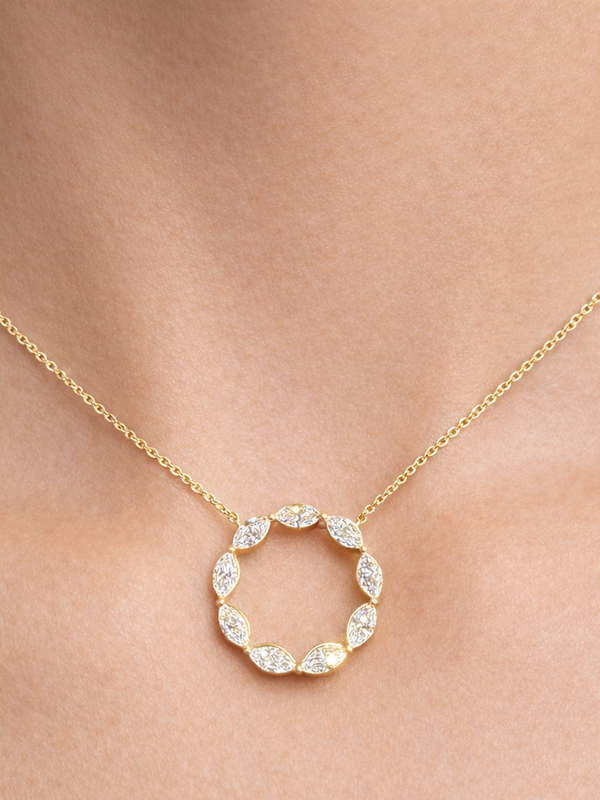 Marquise Halo Pendant - Yellow Gold