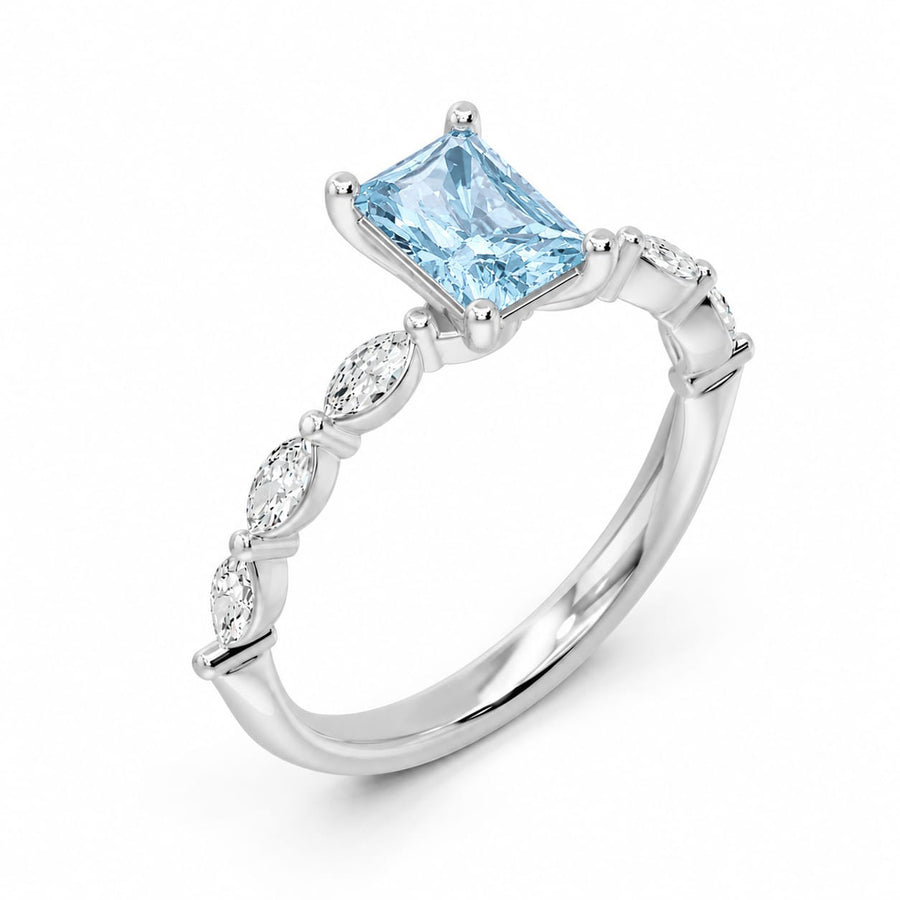 Blue Emerald and Marquise Pavé Ring - 1.39 cts