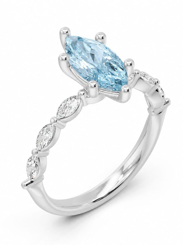 Blue Marquise and Marquise Pavé Ring - 1.38 cts