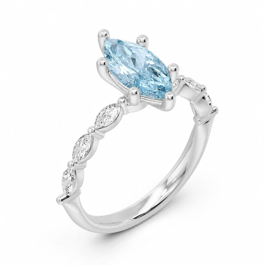 Blue Marquise and Marquise Pavé Ring - 1.38 cts