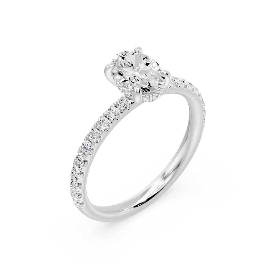 Oval with Hidden Halo and Half Pavé Ring - 1.44 cts