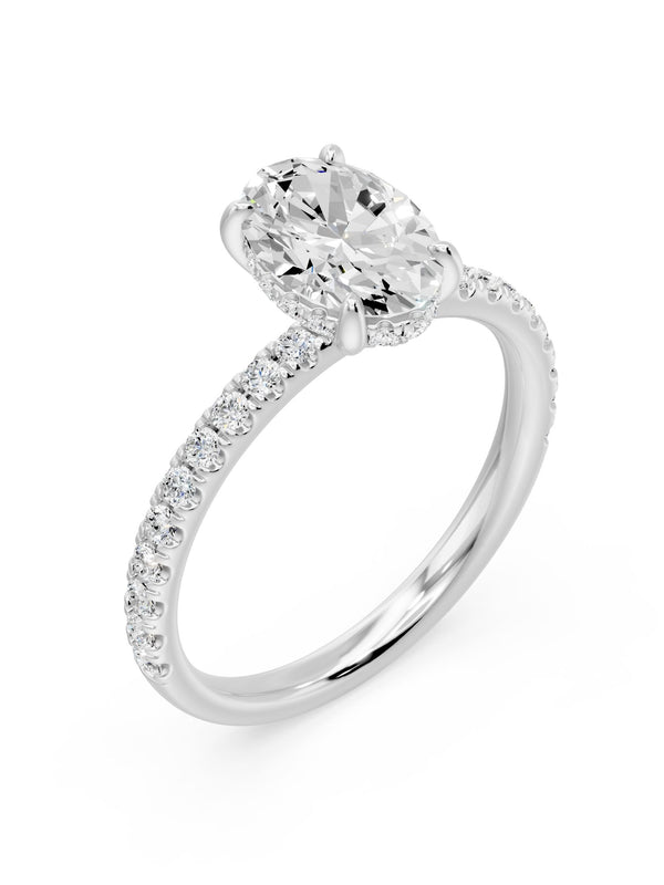Oval with Hidden Halo and Half Pavé Ring - 1.98 cts