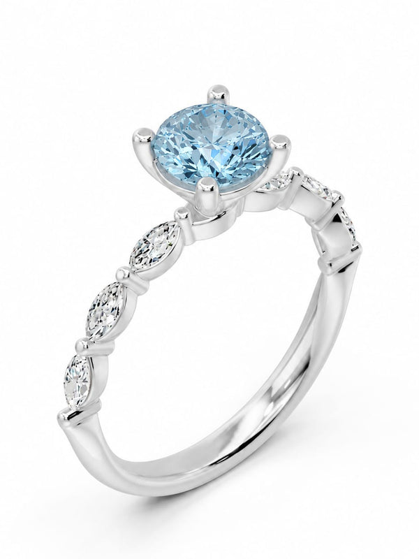 Round Blue and Marquise Pavé Ring- 2.19 cts