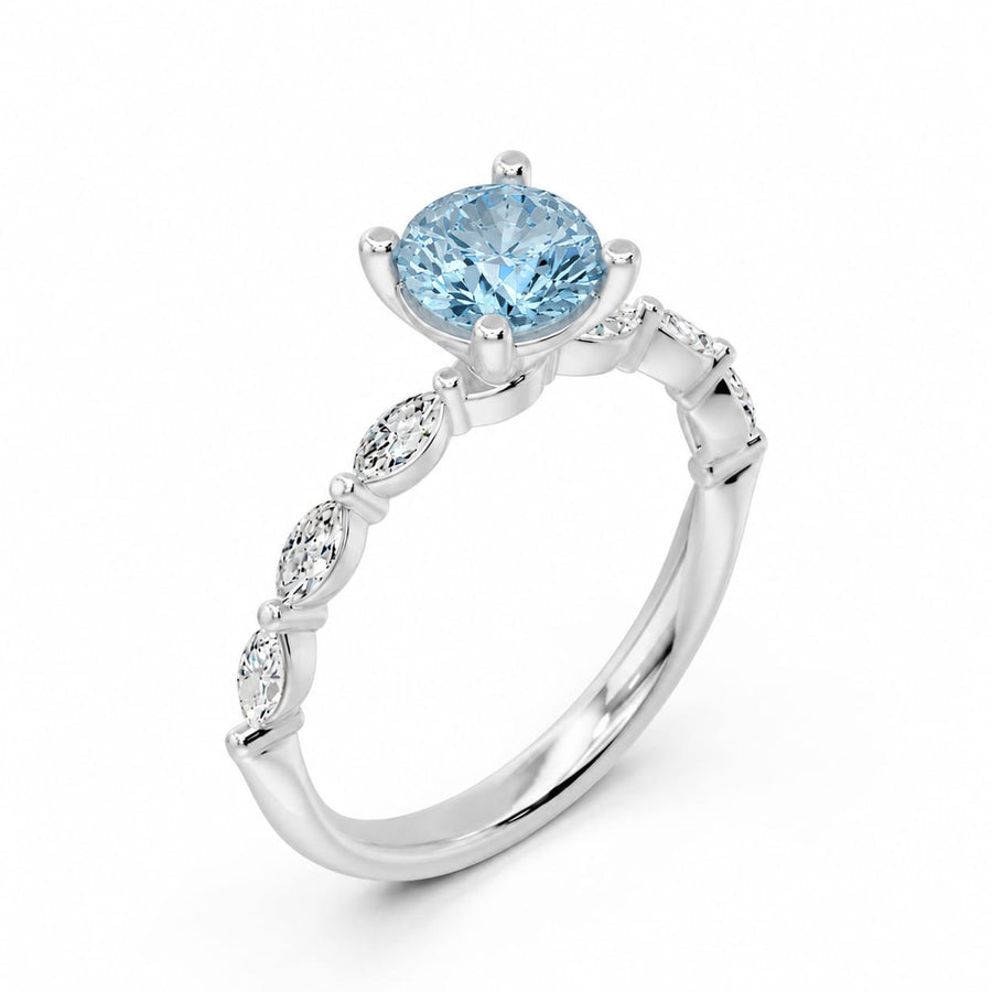 Blue Round and Marquise Pavé Ring - 2.60 cts