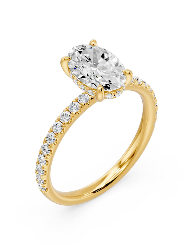 Oval with Hidden Halo and Half Pavé Ring - 2.38 cts