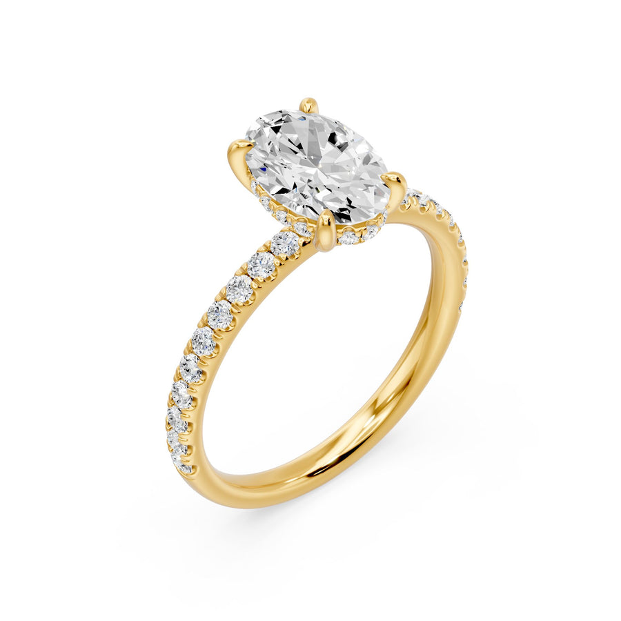 Oval with Hidden Halo and Half Pavé Ring - 2.38 cts