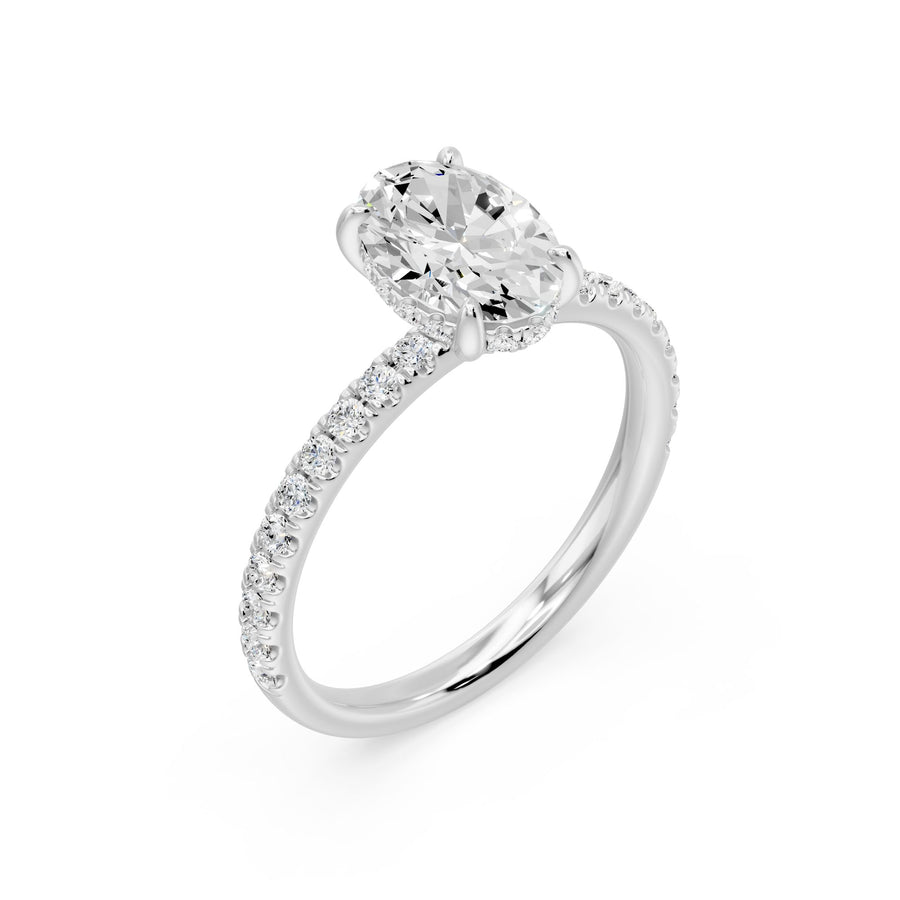 Oval with Hidden Halo and Half Pavé Ring - 2.02 cts