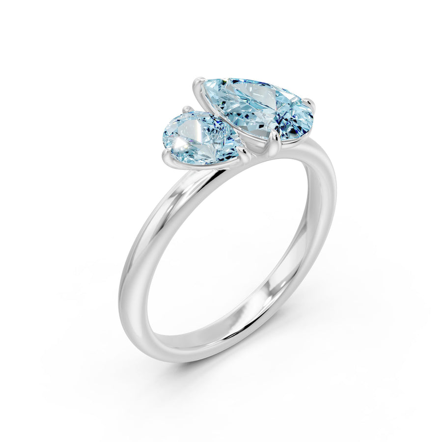 Blue Duo Pear Solitairs Ring - 1.12 cts