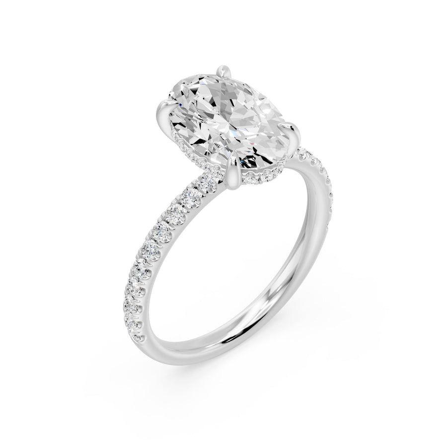 Oval with Hidden Halo and Half Pavé Ring - 3.34 cts