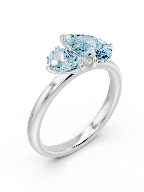 Blue Duo Pear Solitairs Ring - 1.80 cts
