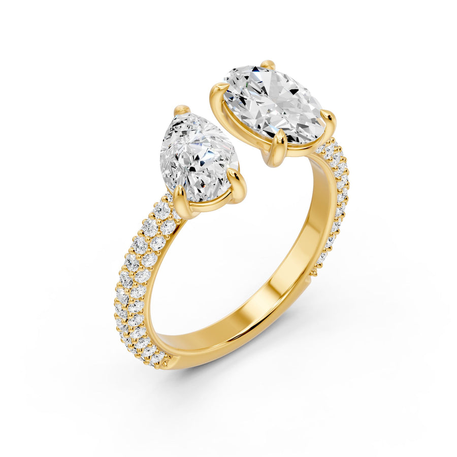 Pear and Oval Duo with Full Band Pavé Ring - 3.32 cts