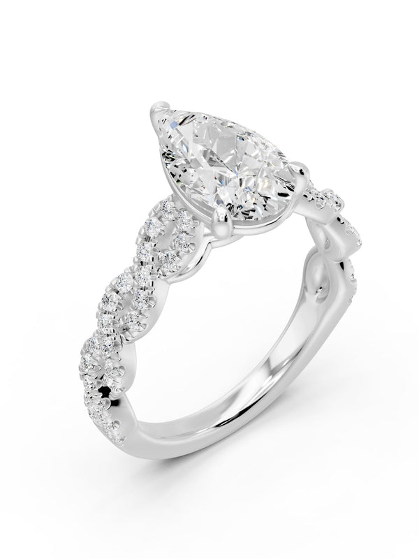 Pear and Twisted Pavé Ring - 2.50 cts