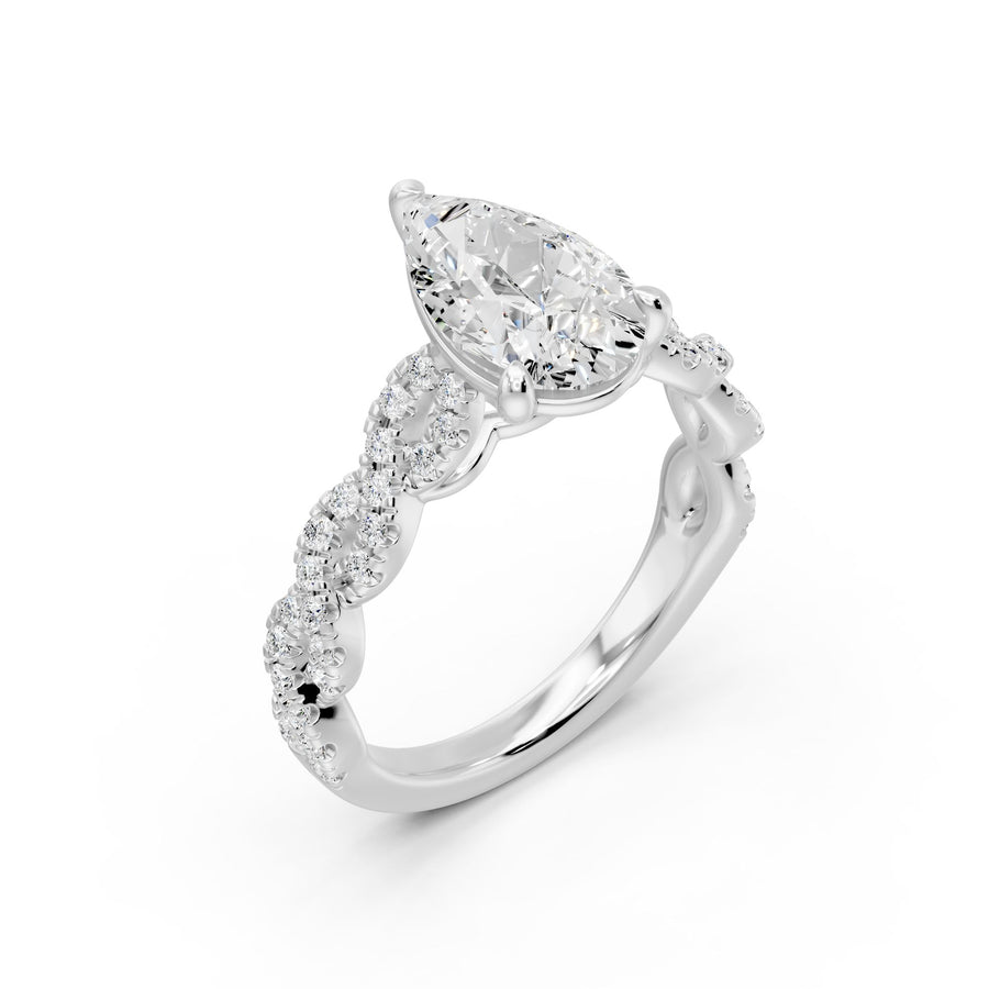 Pear and Twisted Pavé Ring - 2.50 cts