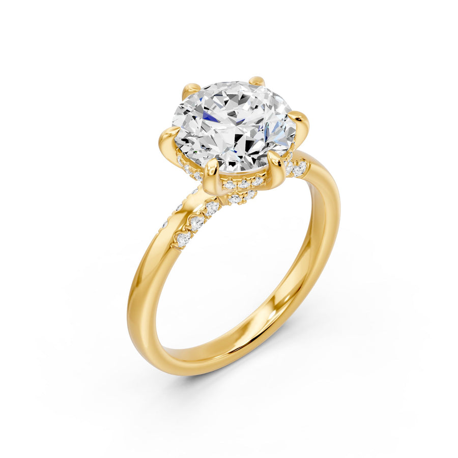 Round with Hidden Halo and Side Pavé Ring- 3.87 cts