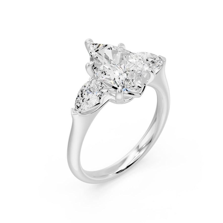 Pear Solitair and 2 Pear - 3 Stone Ring - 3.82 cts