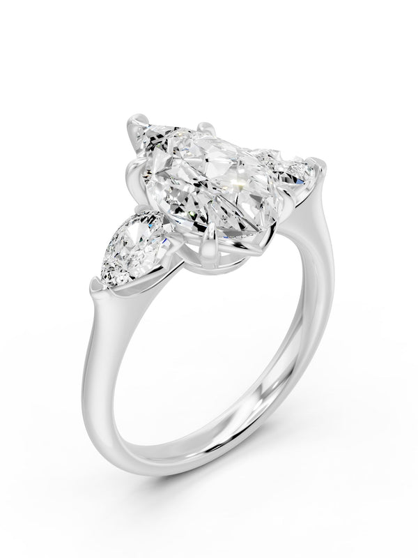 Pear Solitair and 2 Pear - 3 Stone Ring - 4.43 cts