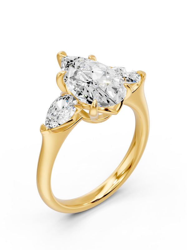 Pear Solitair and 2 Pear - 3 Stone Ring - 4.03 cts