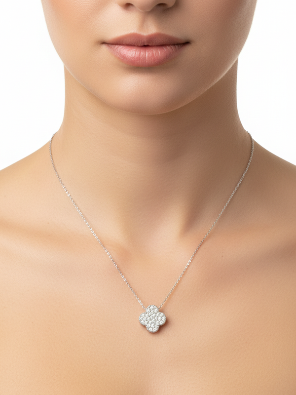 Alora Clover Cluster Pendant - White Gold