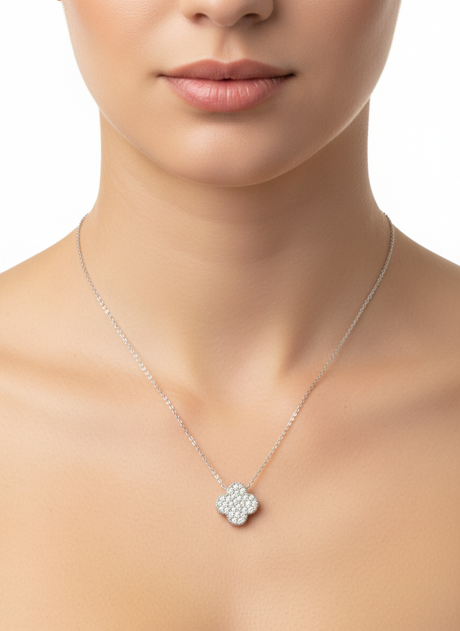 Alora Clover Cluster Pendant - White Gold