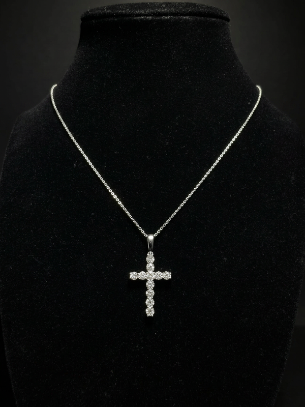 2.13 CTs Cross Pendant - 14k White Gold