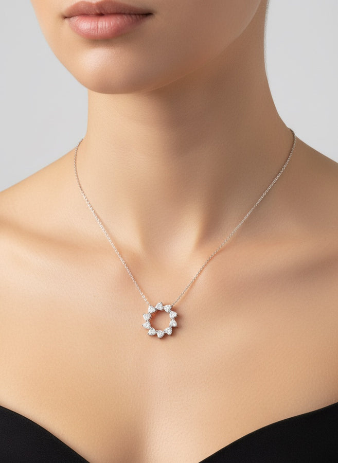 Heart Halo Pendant - White Gold