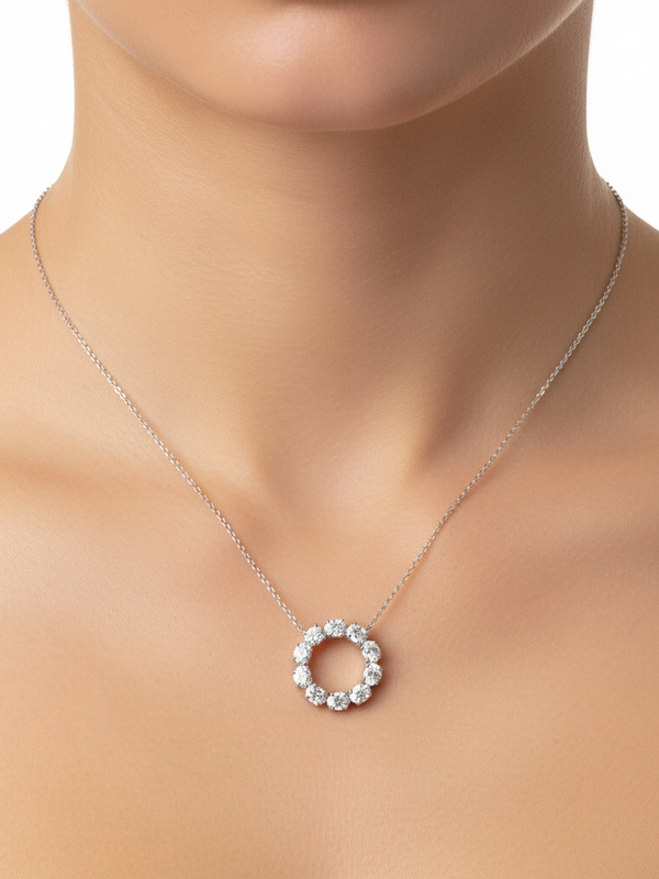 Oval Halo Pendant - White Gold
