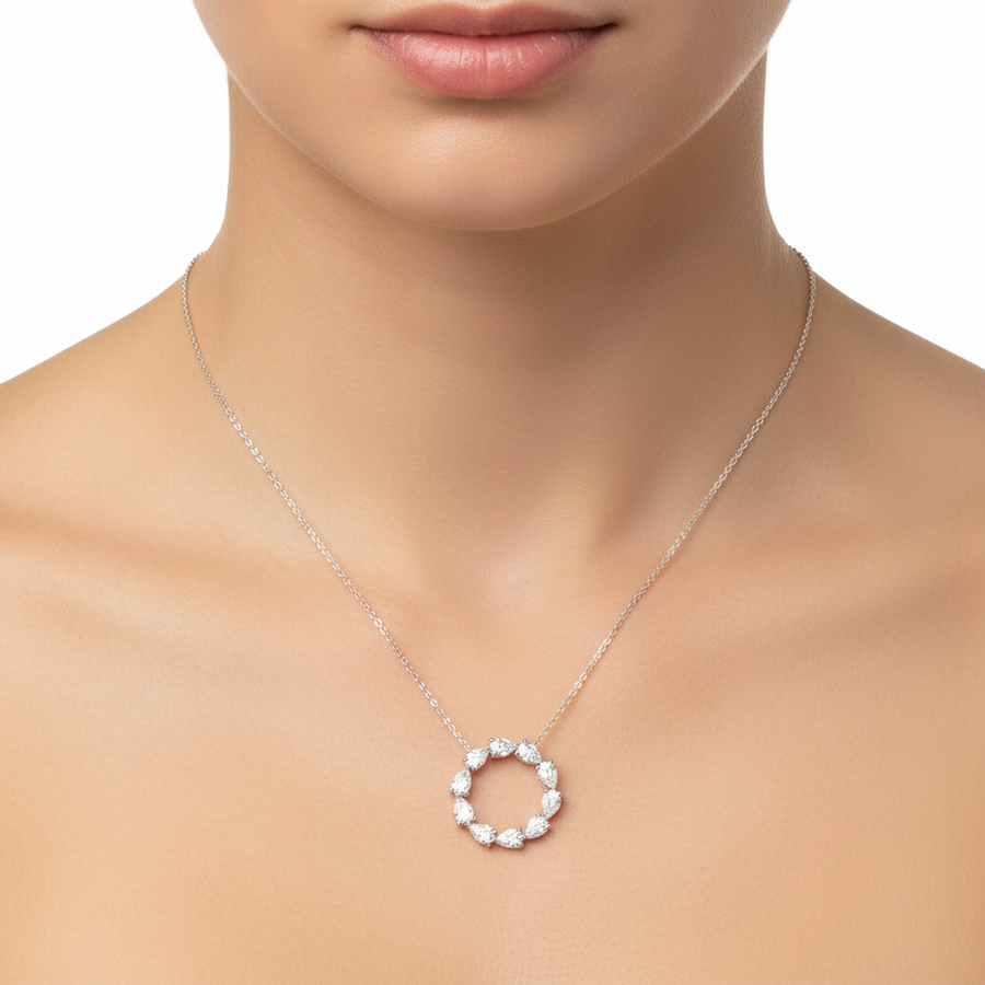 Pear Halo Pendant - White Gold