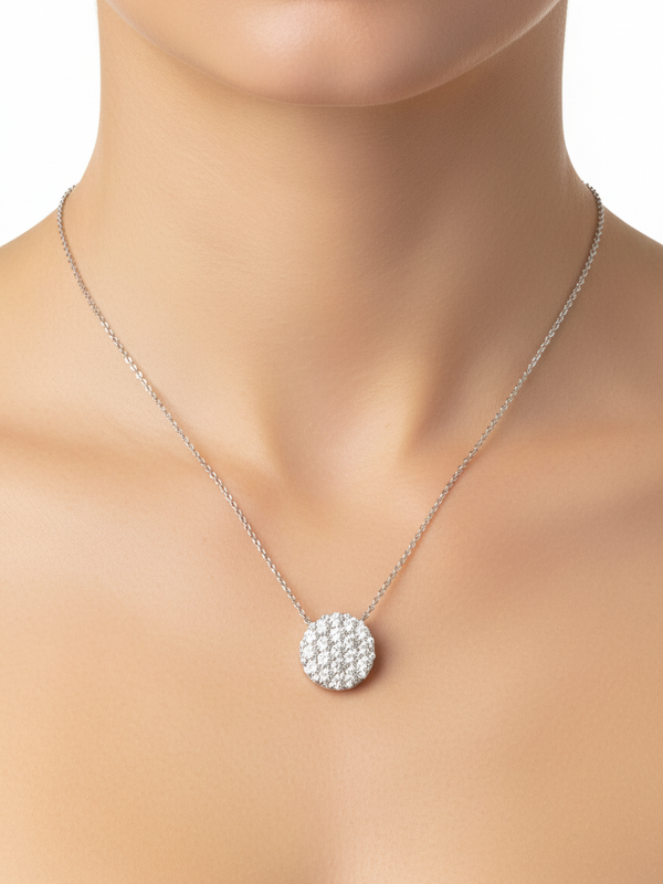 Celeste Round Cluster Pendant - White Gold