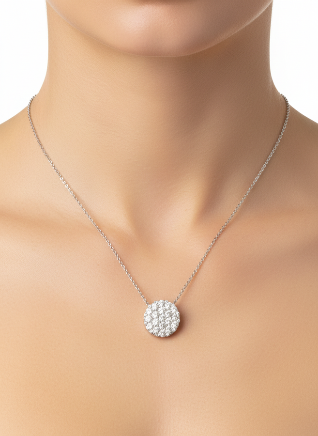 Celeste Round Cluster Pendant - White Gold