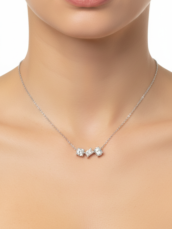 Triple Grace Solitaire Pendant - White Gold